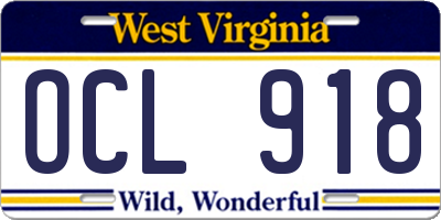 WV license plate OCL918