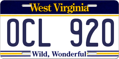 WV license plate OCL920