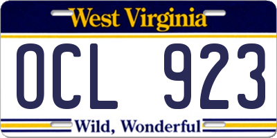 WV license plate OCL923