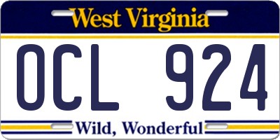 WV license plate OCL924