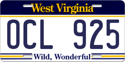 WV license plate OCL925