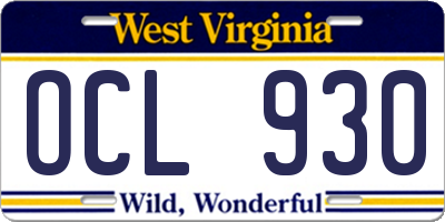 WV license plate OCL930