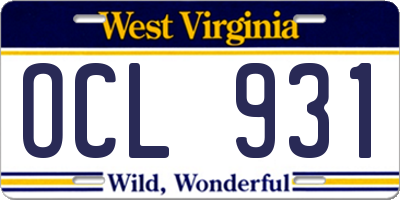 WV license plate OCL931