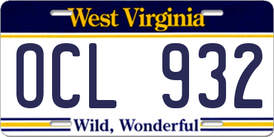 WV license plate OCL932