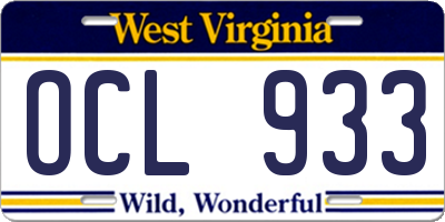 WV license plate OCL933