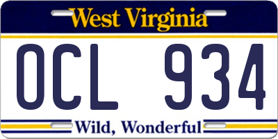 WV license plate OCL934