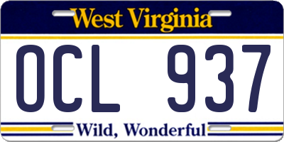 WV license plate OCL937