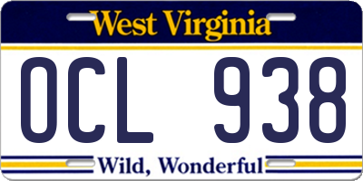 WV license plate OCL938
