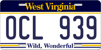 WV license plate OCL939