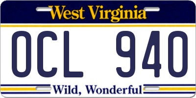 WV license plate OCL940