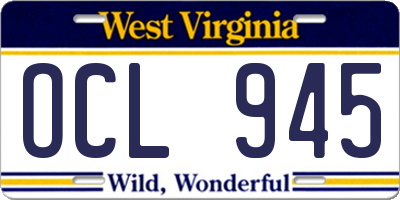 WV license plate OCL945