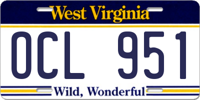 WV license plate OCL951