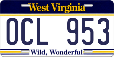 WV license plate OCL953