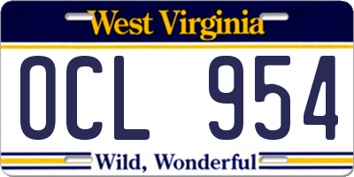 WV license plate OCL954