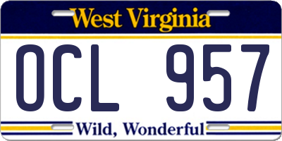 WV license plate OCL957