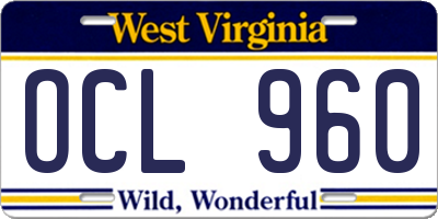 WV license plate OCL960