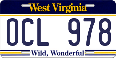 WV license plate OCL978