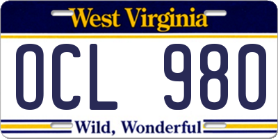 WV license plate OCL980