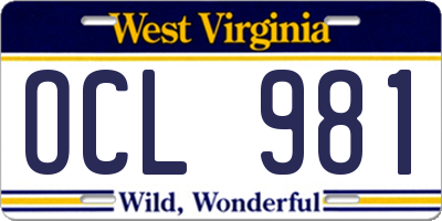 WV license plate OCL981