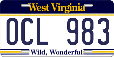 WV license plate OCL983