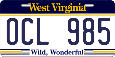 WV license plate OCL985