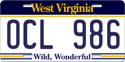 WV license plate OCL986