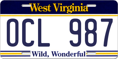 WV license plate OCL987