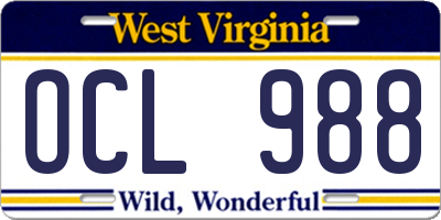 WV license plate OCL988