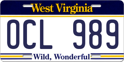 WV license plate OCL989