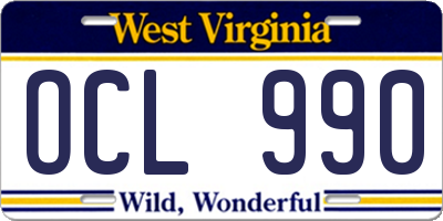 WV license plate OCL990