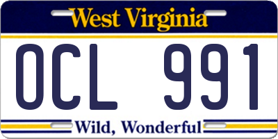 WV license plate OCL991
