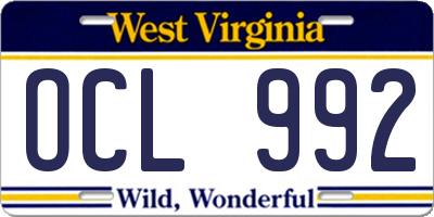 WV license plate OCL992