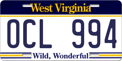 WV license plate OCL994