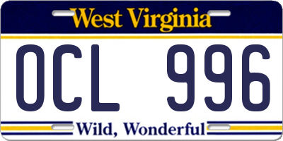 WV license plate OCL996