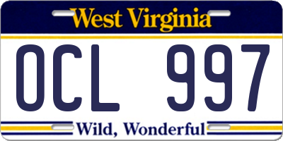 WV license plate OCL997