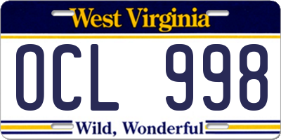 WV license plate OCL998
