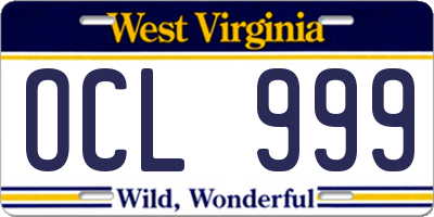 WV license plate OCL999
