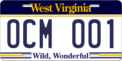 WV license plate OCM001