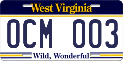 WV license plate OCM003