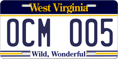 WV license plate OCM005