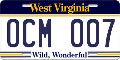 WV license plate OCM007