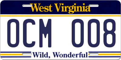 WV license plate OCM008
