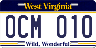 WV license plate OCM010