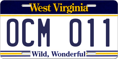 WV license plate OCM011