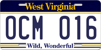 WV license plate OCM016