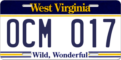 WV license plate OCM017