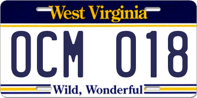 WV license plate OCM018