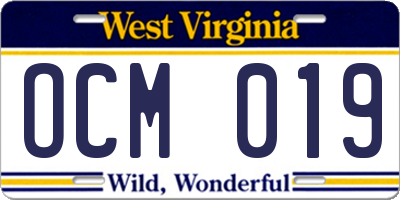 WV license plate OCM019