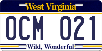 WV license plate OCM021