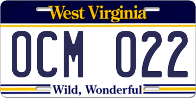 WV license plate OCM022